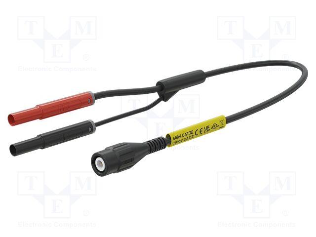 Test lead; BNC plug,banana plug 4mm x2; insulated; Len: 1m