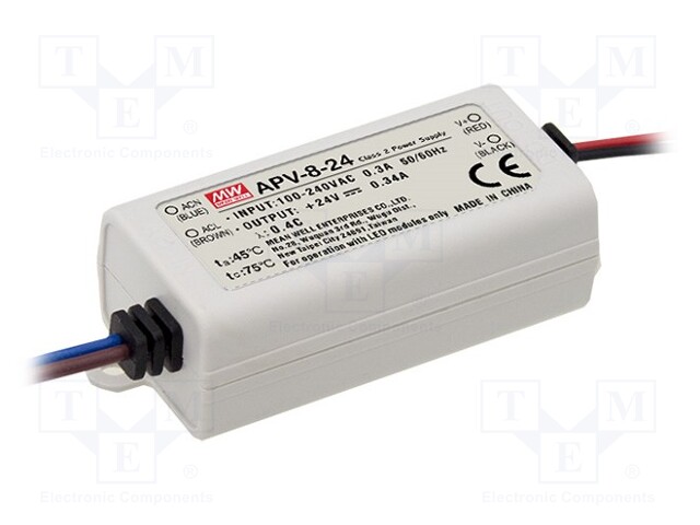 Power supply: switched-mode; LED; 8W; 12VDC; 0.67A; 90÷264VAC; IP42