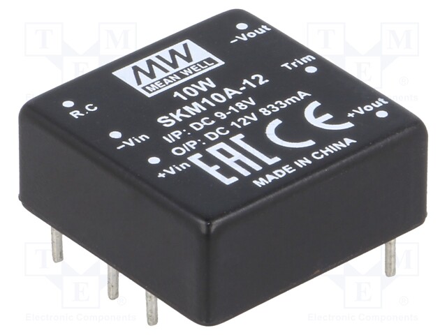 Converter: DC/DC; 10W; Uin: 9÷18V; 12VDC; Iout: 833mA; 1"x1",DIP