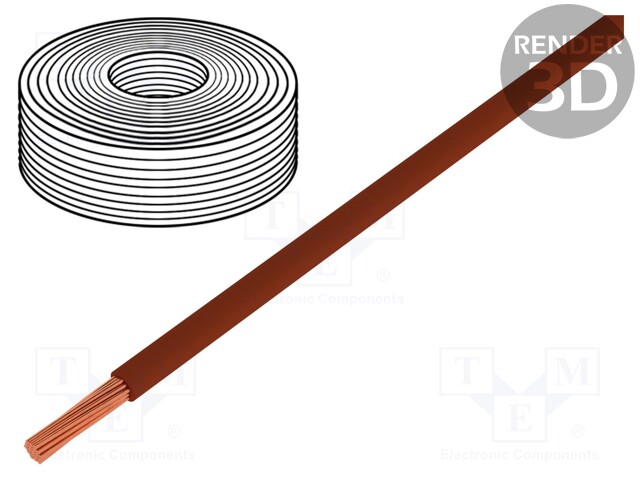 Wire; stranded; Cu; 0.25mm2; PVC; brown; 100V; 50m; Class: 5