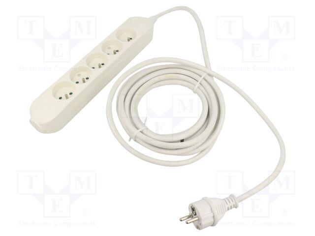 Extension lead; Sockets: 5; PVC; white; 3x2,5mm2; 3m; 16A; PRO