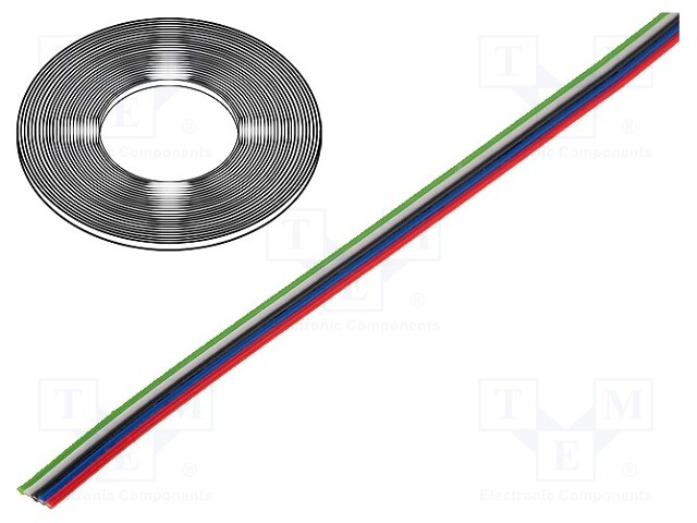Wire: ribbon; stranded; Cu; 5x0,22mm2; unshielded; PVC; 150V; 50m