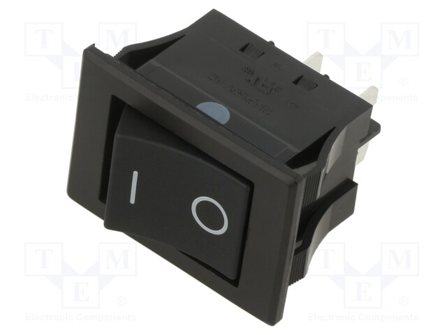 ROCKER SWITCH, DPDT, 16A, 250V, BLACK