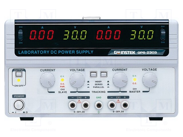 Power supply: laboratory; Channels: 2; 0÷30VDC; 0÷3A; 0÷30VDC; 0÷3A