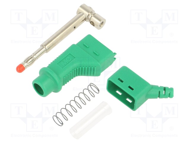 Plug; 4mm banana; 19A; 600V; green; 1mm2; on cable