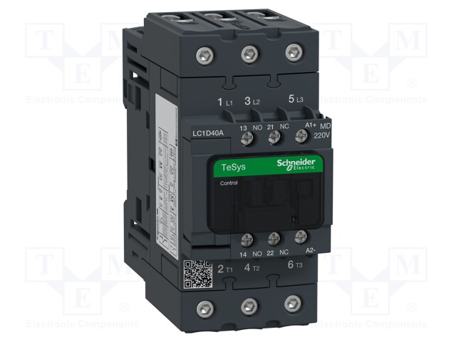Contactor: 3-pole; NO x3; Auxiliary contacts: NO + NC; 220VDC; 40A