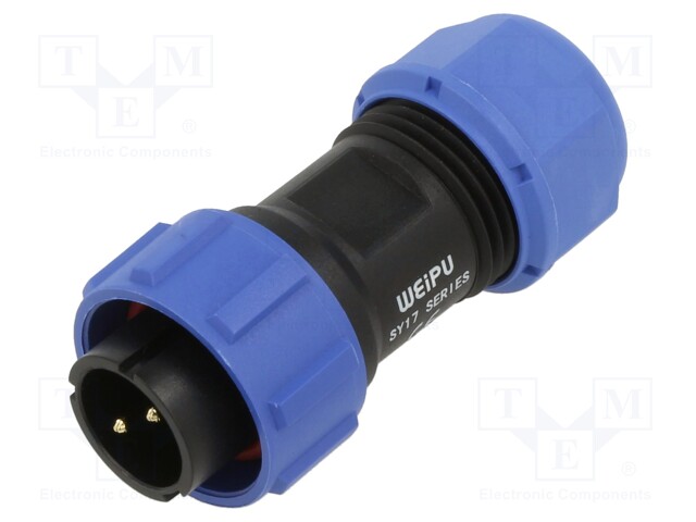 Plug; SY17; male; PIN: 2; IP67; 10A; soldering; for cable; 500V