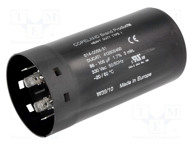 Capacitor: electrolytic; 97uF; Ø52.4x105mm; ±10%; -20÷55°C; 330VAC