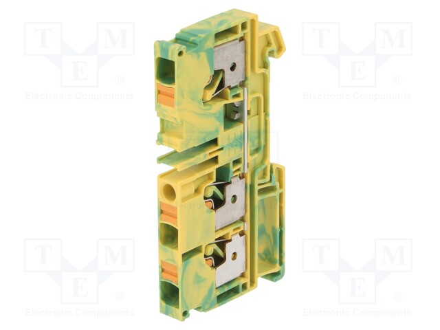 Splice terminal: rail; 6mm2; ways: 1; terminals: 3; yellow-green