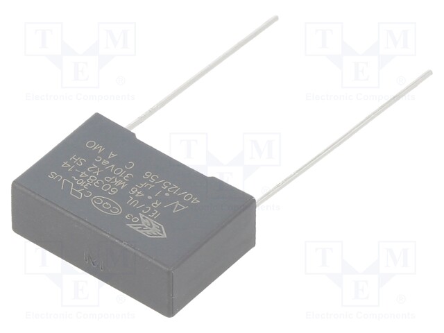 Capacitor: polypropylene; X2; 0.1uF; 15mm; ±20%; 18x12x6mm; 310VAC