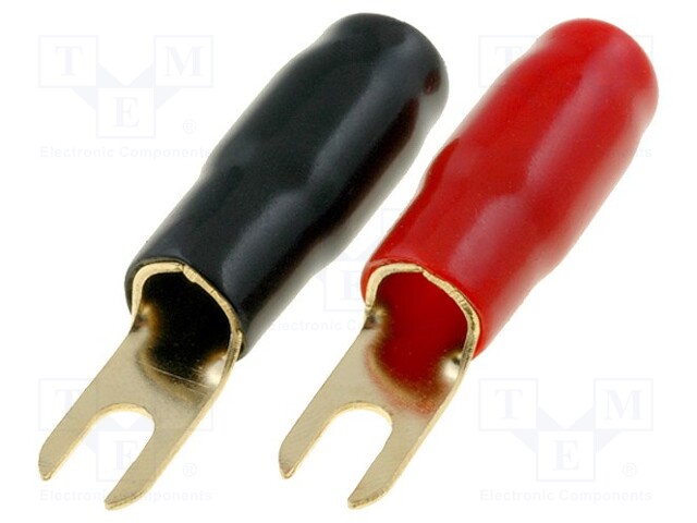 Terminal: fork; M5; 22mm2; gold-plated; insulated; red and black