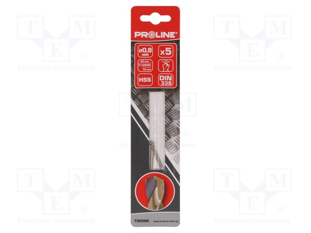 Drill bit; for metal; Ø: 0.8mm; HSS; Pcs: 5; Features: grind blade