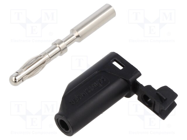 Plug; 4mm banana; 16A; 33VAC; 70VDC; black; Max.wire diam: 4mm