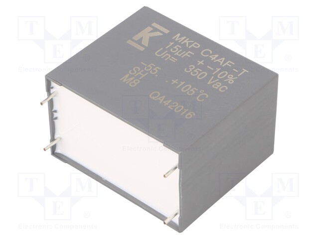 AC Film Capacitor, 15 µF, 350 VAC, Metallized PP, ± 10%, C4AF Series, Radial Box
