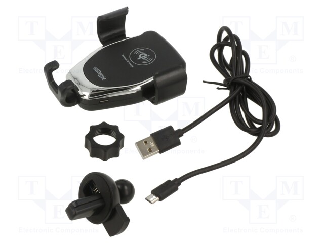 Car holder; black; air vent; Size: 65-85mm; 10W; 5V/1A,9V/1.2A