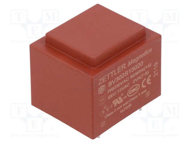 Transformer: encapsulated; 230VAC; 15V; Mounting: PCB