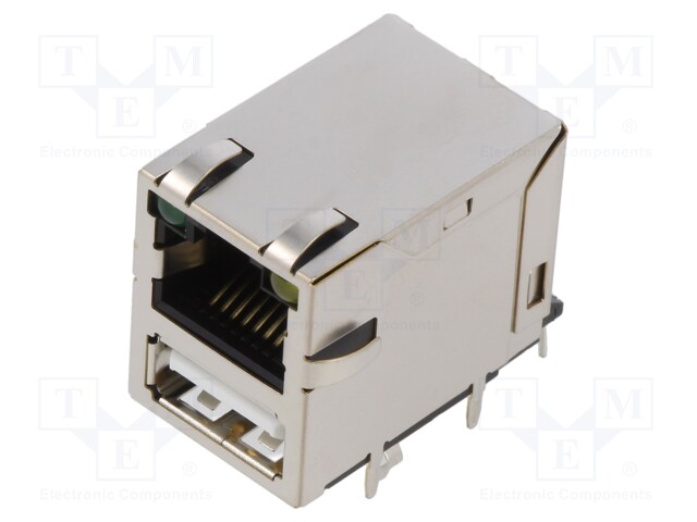Socket; RJ45 + USB A; PIN: 8; shielded,with LED; Layout: 8p8c; THT