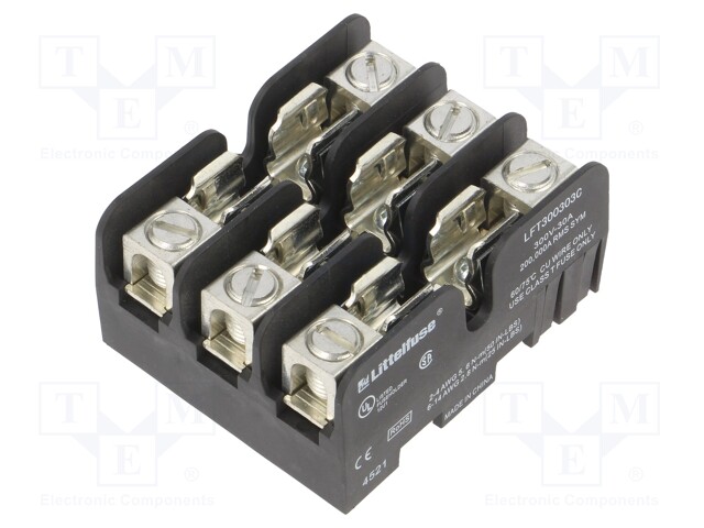 Fuse holder; cylindrical fuses; DIN; 30A; 300V; Poles: 3; black