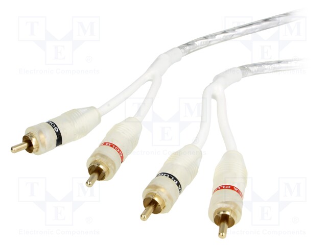 Cable; for amplifier; RCA socket x2,both sides; 1m; white