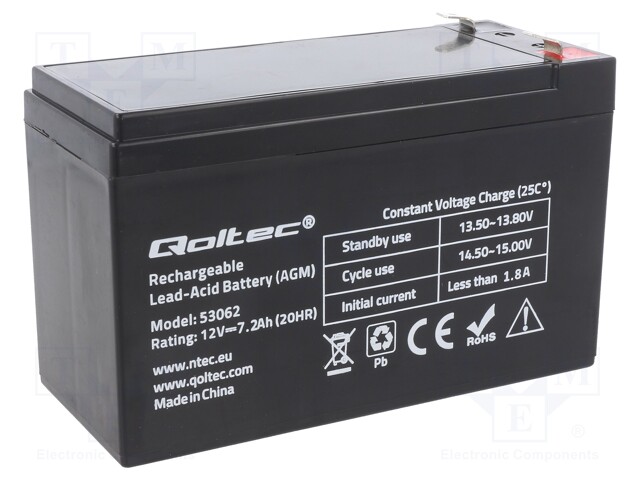 Re-battery: acid-lead; 12V; 7.2Ah; AGM; maintenance-free