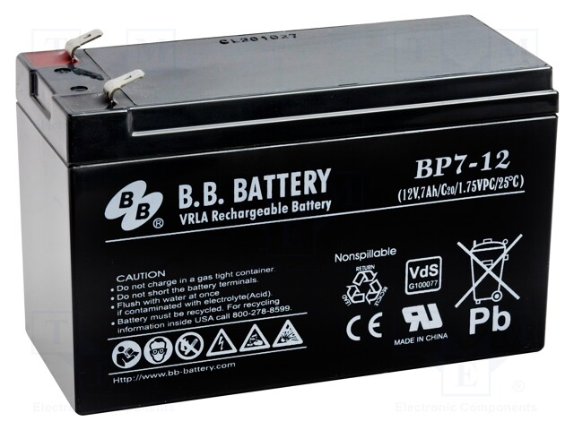 Re-battery: acid-lead; 12V; 7Ah; AGM; maintenance-free; 2.54kg