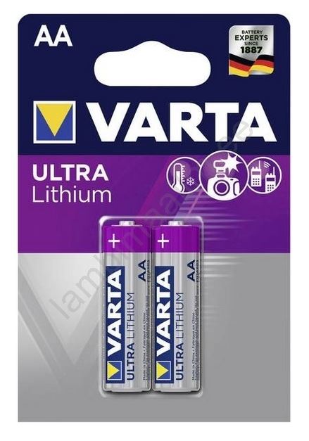 Battery: Varta Ultra Lithium; 1.5V; AA,R6; Batt.no: 2; Ø14.5x50.5mm; 2900mAh