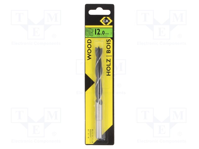 Drill bit; wood; Ø: 12mm; Overall len: 151mm; Chrom-vanadium steel