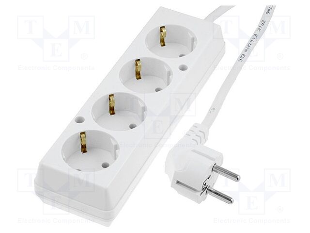 Extension lead; 3x1.5mm2; Schuko; Sockets: 4; PVC; white; Len: 10m