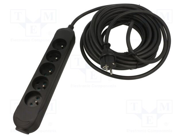 Extension lead; Sockets: 5; rubber; black; 3x2,5mm2; 5m; 16A; PRO