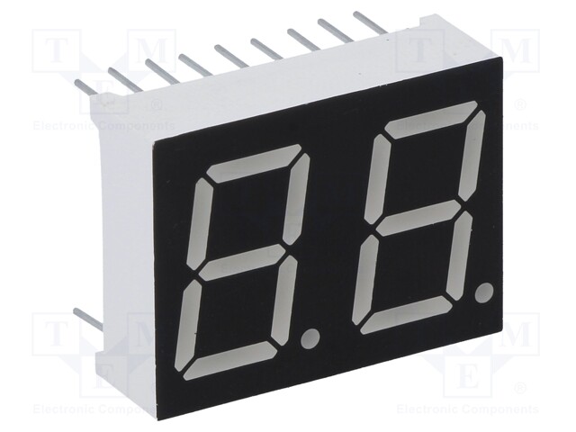 Display: LED; 7-segment; 14.22mm; 0.56"; No.char: 2; red; 11.2mcd