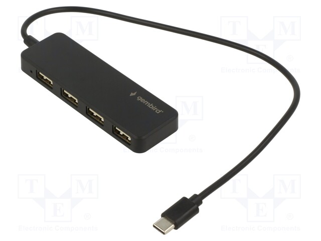 Hub USB; USB A socket x4,USB C plug; USB 2.0; black; 0.3m