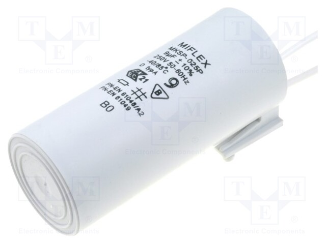 Capacitor: for discharge lamp; 9uF; 250VAC; ±10%; Ø30x70mm; 9