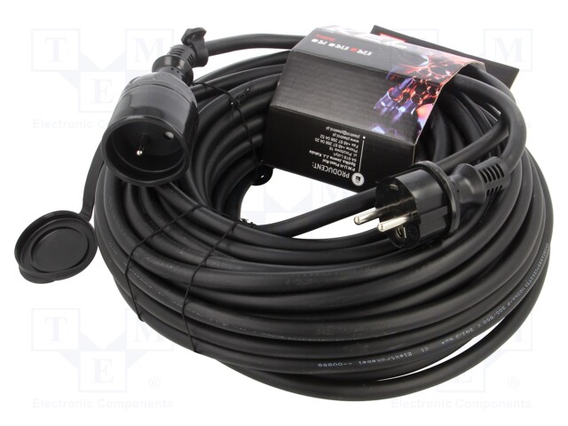 Extension lead; Sockets: 1; rubber; black; 25m; 16A; PROFESSIONAL
