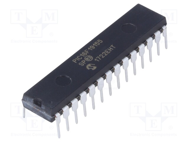 PIC microcontroller; Memory: 14kB; SRAM: 1024B; EEPROM: 256B; THT