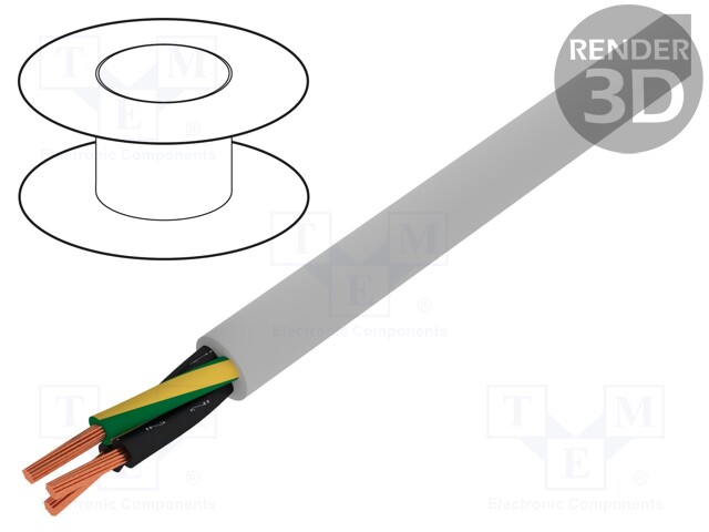 Wire; stranded; Cu; Pro-Met; 3G0,5mm2; unshielded; grey; PVC; 50m