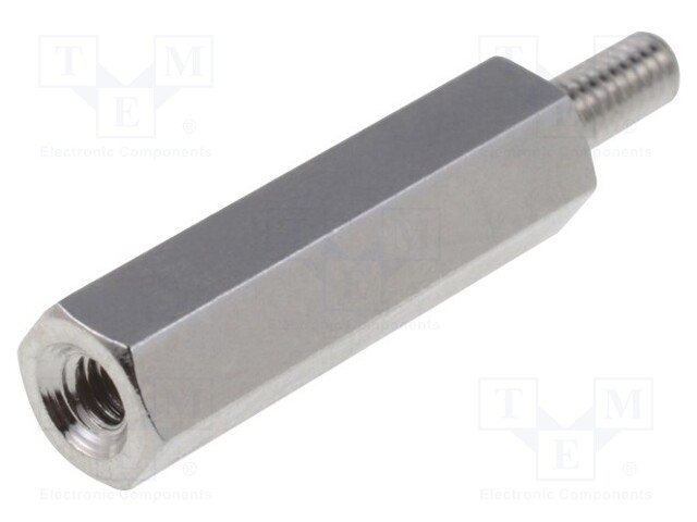 Screwed spacer sleeve; Int.thread: M4; 25mm; Ext.thread: M4; brass