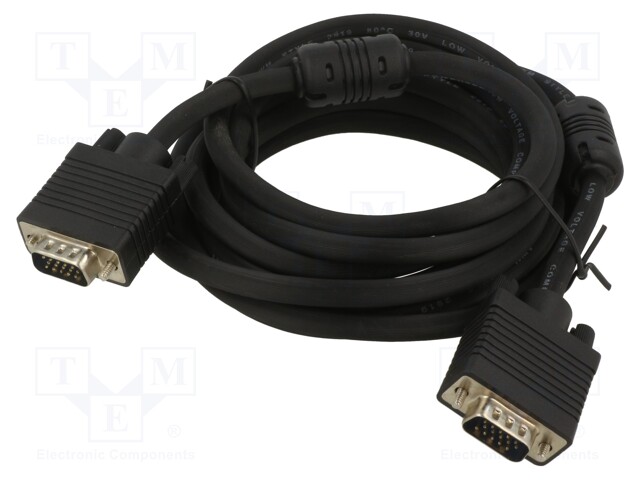 Cable; D-Sub 15pin HD male,both sides; black; 5m; Core: Cu