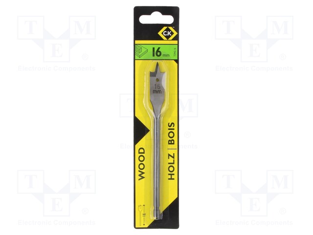 Drill bit; wood; Ø: 16mm; Overall len: 130mm; HSS; 1pcs; Series: Flat