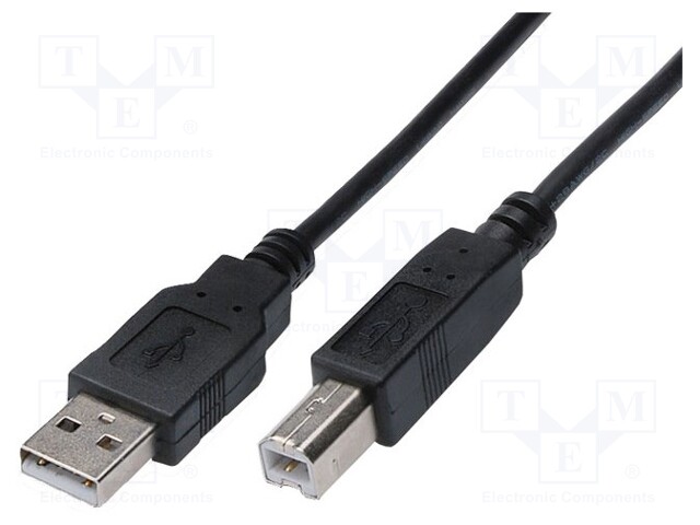 Cable; USB 2.0; USB A plug,USB B plug; nickel plated; 1.8m; black