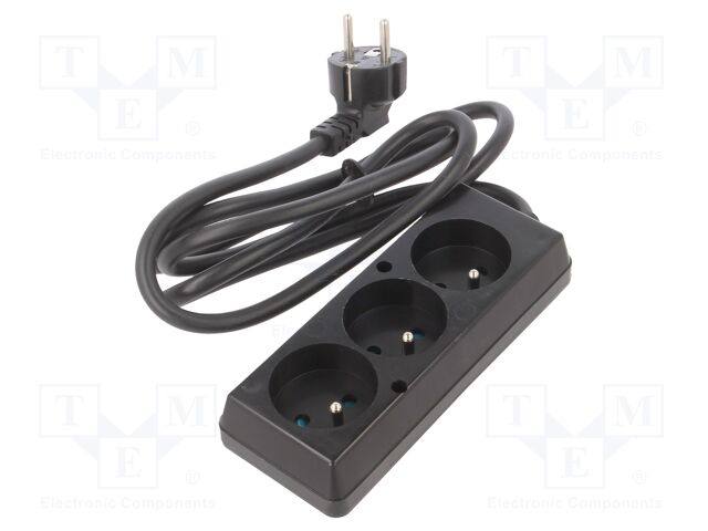 Extension lead; Sockets: 3; PVC; black; 3x1,5mm2; 1.5m; 16A
