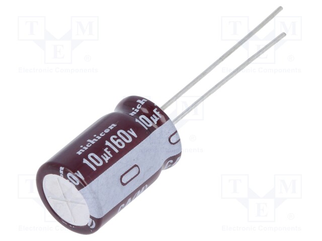Capacitor: electrolytic; THT; 10uF; 160VDC; Ø10x16mm; Pitch: 5mm