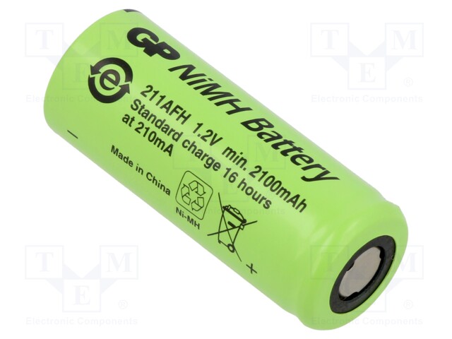 Re-battery: Ni-MH; 4/5A; 1.2V; 2100mAh; Ø17x43mm