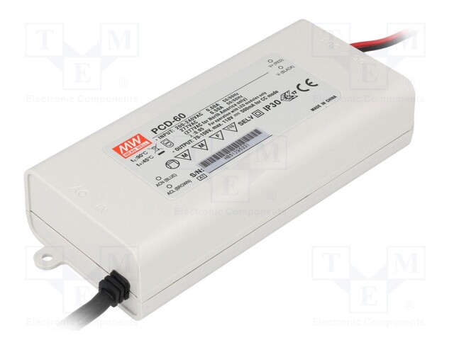 Power supply: switched-mode; LED; 60W; 15÷25VDC; 2400mA; IP42; 350g