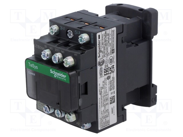 Relay Contactor, TeSys D Series, 3PST-NO, 3P, 9 A at 440 VAC, 5.5 kW at 690 VAC