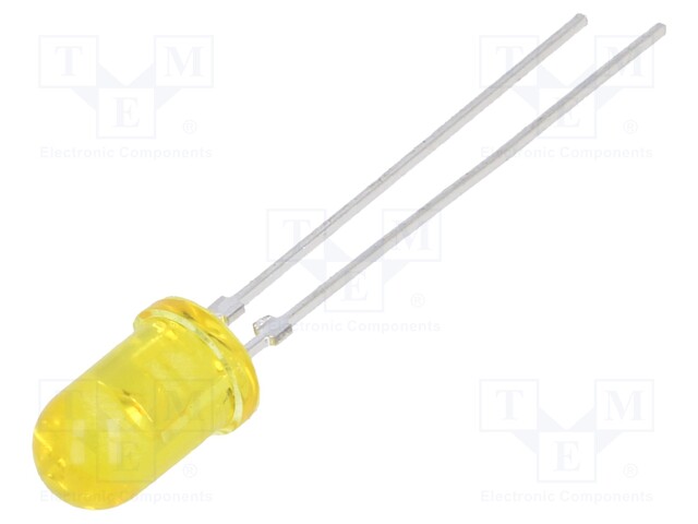 LED; 5mm; yellow; 10÷50mcd; 28°; Front: convex; Pitch: 2.54mm