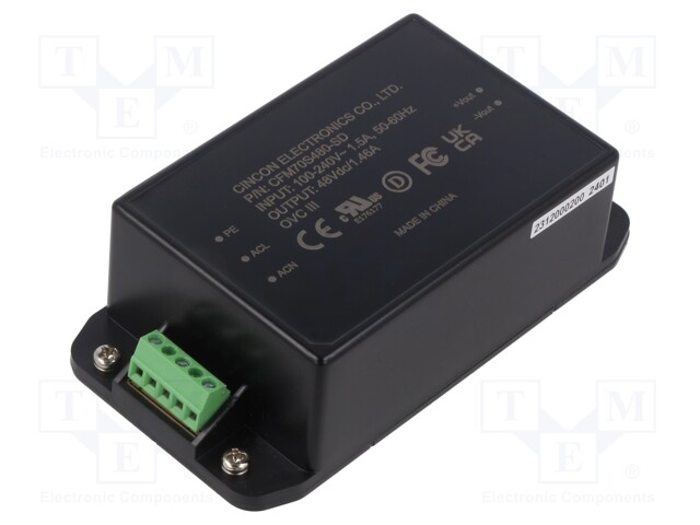 Power supply: switched-mode; 70W; 48VDC; 1.46A; 80÷264VAC; 4.25kV