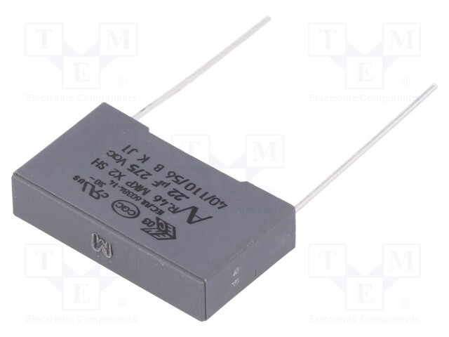 Capacitor: polypropylene; X2; 220nF; 22.5mm; ±20%; 26.5x6x15mm
