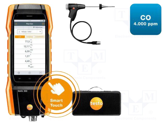 Meter: flue gas analyzer; touch screen,LCD 5" (1280x720)
