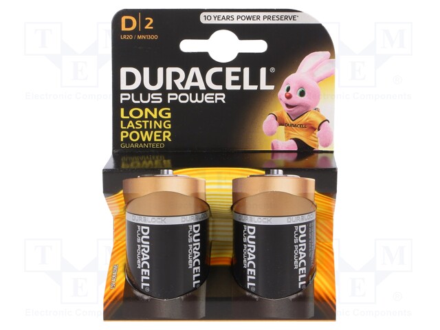 Battery: alkaline; 1.5V; D; PLUS; Batt.no: 2; non-rechargeable