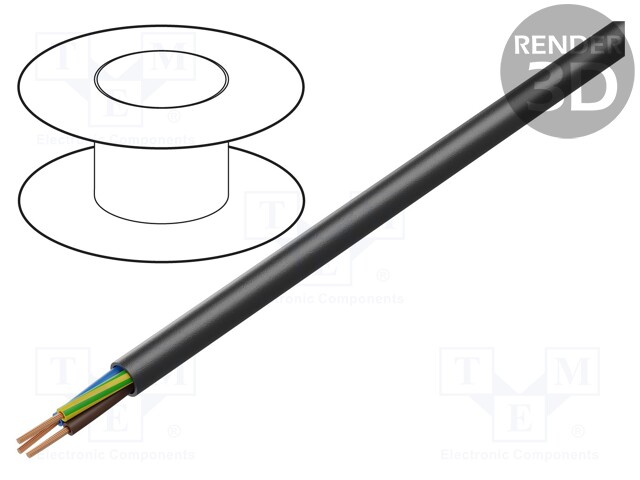 Wire; OMY; round; stranded; Cu; 3x0,75mm2; PVC; black; 300V; Class: 5